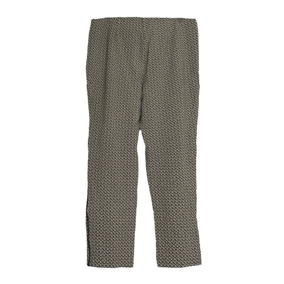 Chico’s 2 (12/12.5) Slim Ankle Pants Geometric Print Faux Leather Trim Brown - Picture 2 of 9